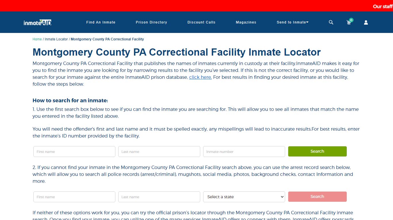 Montgomery County PA Correctional Facility Inmate Locator